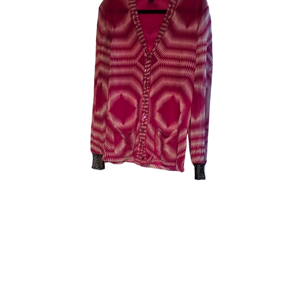 Jean Paul Gaultier Pink Cardigan Sweater with Bold Pattern - Picture 7 of 9